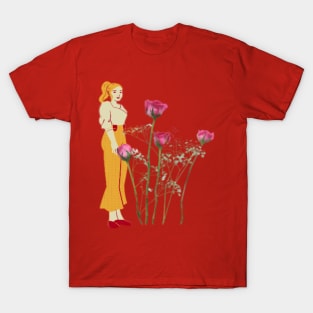 Yellow girl and Red rose t-shirt T-Shirt